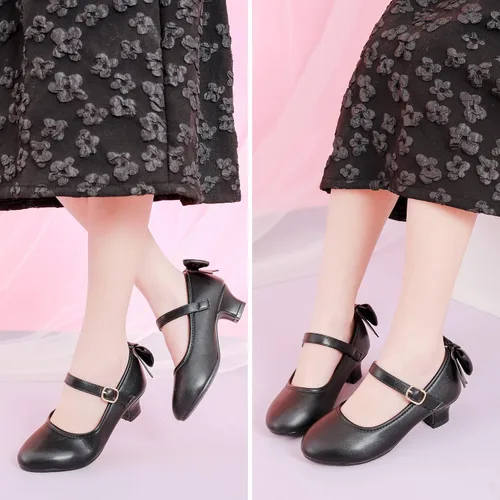 Vista 7 de Dufannie Zapatos de vestir para niñas, zapatos de tacón bajo de princesa, zapatos planos con purpurina para bodas y fiestas