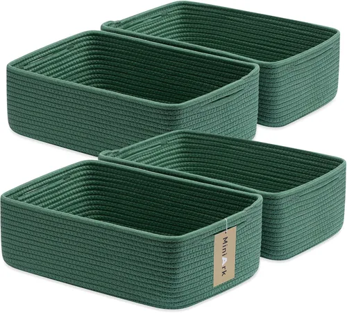 Vista 25 de MiniArk Cestas organizadoras grandes poco profundas de 15 x 11 x 5.1 pulgadas, contenedores de almacenamiento tejidos de cuerda para baño, estantes