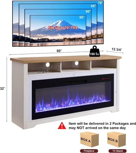 Vista 7 de Soporte de TV con chimenea de 60 pulgadas con chimenea eléctrica inteligente 50, aplicación y control de voz, centro de entretenimiento de mármol