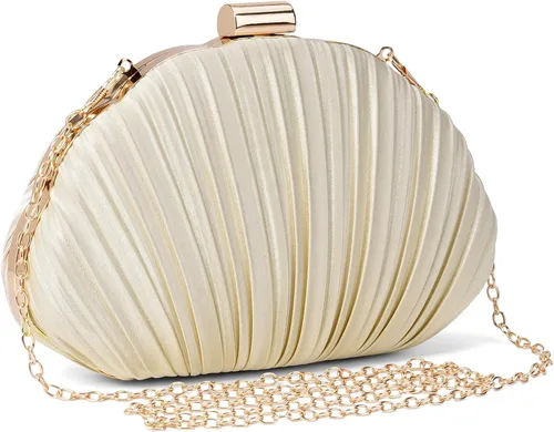 Vista 7 de Bolso de mano de noche plisado de satén para mujer, elegante bolso de mano con cadena para boda