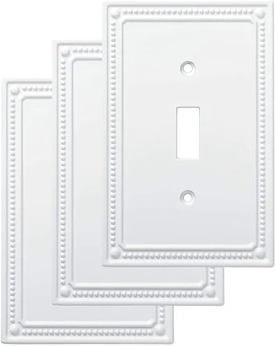 Vista 12 de Franklin Brass Placa de pared clásica con cuentas (1 unidad) para interruptor de luz, color blanco puro, protector de palanca de 1 banda, toma