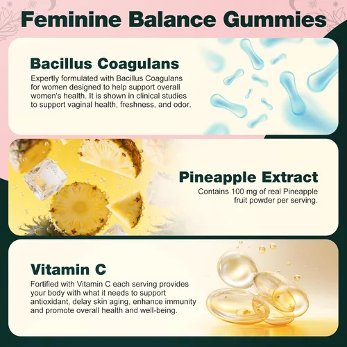 Vista 4 de Gomitas de equilibrio femenino, gomitas de equilibrio prémium para la salud del pH de las mujeres, gomita femenina para apoyo inmunológico