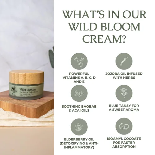 Vista 3 de Hearth and Homestead: Bálsamo/Crema Facial Artesanal de Sebo Bioactivo de Flor Silvestre con Tanaceto Azul - Hidrata, Nutre y Protege la Piel - 20 g