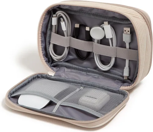 Vista 12 de U Brands Organizador de artículos electrónicos de viaje de pana con doble cremallera, funda de transporte técnica, bolsa de viaje portátil