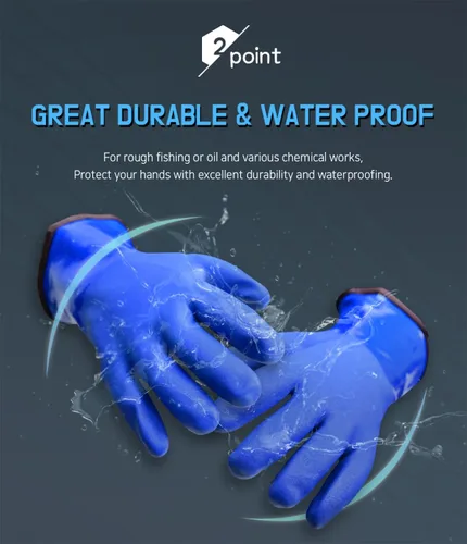 Vista 3 de HANWOO Resistente al agua, químico y al aceite, guantes de PVC para el invierno, guantes cálidos, forro polar, trabajo congelador, antideslizante, XL