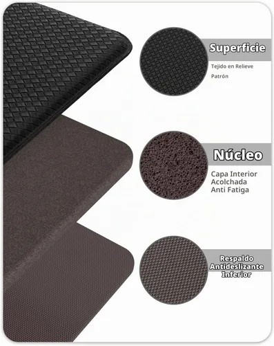 Vista 5 de Color&Geometry - Alfombra antifatiga acolchada para la cocina, para el piso - 17"x79", larga, fácil de limpiar, a prueba de agua y aceite Negro