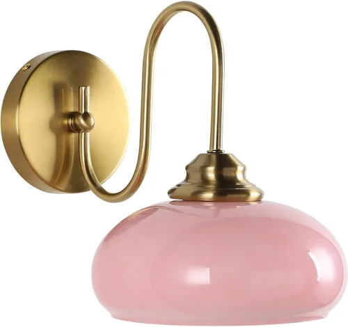 Vista 12 de KCO Lighting Aplique de Pared Rosa Dorado Cepillado Accesorios de Luz para Baño Lámpara de Pared de Globo de Vidrio Aplique de Pared Moderno