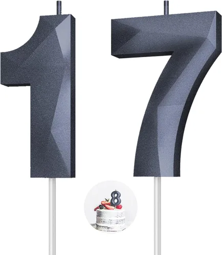Vista 149 de Velas de cumpleaños con números (0 velas negras), forma de diamante 3D, decoración de pastel de feliz cumpleaños para niños y hombres, cumpleaños