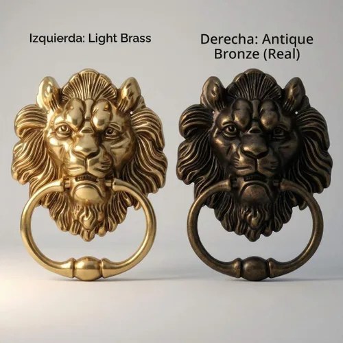Vista 4 de QWORK Aldaba de puerta de bronce con cabeza de león antiguo, diseño clásico vintage