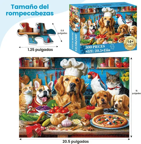 Vista 2 de Rompecabezas de 500 piezas para adultos, divertidos rompecabezas de animales de cachorros, rompecabezas de cocina de alimentos, rompecabezas Perros