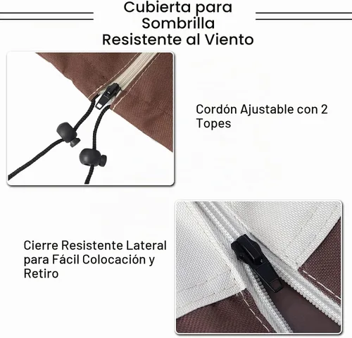 Vista 3 de Funda para sombrilla de patio, resistente tela Oxford 600D, impermeable, se adapta a paraguas de 7 a 10 pies, cubierta de sombrilla de jardín al