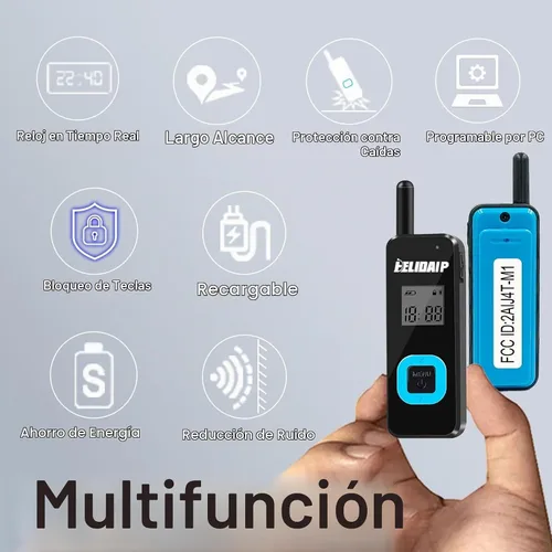 Vista 4 de T-M1 Super Mini Walkie Talkies con auriculares, paquete de 2, 96h M1-negro-paquete de 2