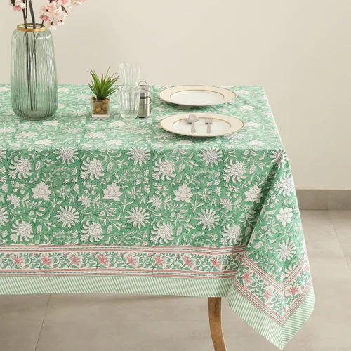 Vista 16 de Labhanshi Mantel rectangular de 6 plazas de algodón prelavado con estampado indio a mano, 60 x 90 pulgadas, diseño floral de algodón prelavado