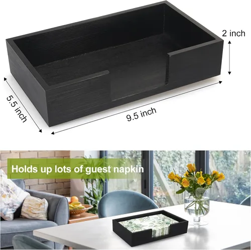 Vista 6 de Servilletero de Madera Negro Soporte para Toallas de Invitados Soporte Plano para Servilletas de Baño Soporte para Servilletas Desechables Bandeja