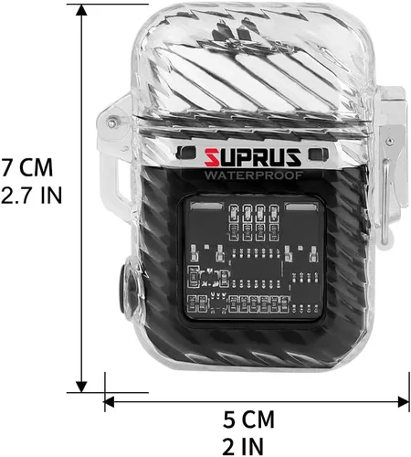 Vista 7 de SUPRUS Luminoso 3 modos de linterna resistente al viento, impermeable, encendedor eléctrico recargable de plasma de doble arco con silbato de Negro