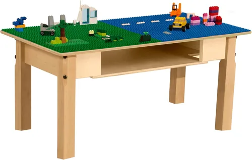 Vista 3 de Contender Time-2-Play - Mesa de madera contrachapada de abedul para niños, color azul y verde, compatible con Lego Montessori con estante para sala