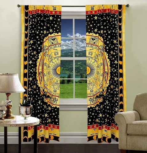 Vista 19 de Cortinas de ventana de mandala hippie indio, gitano, bohemio, sol, luna, hermosas cortinas para dormitorio, sala de estar, balcón, cenefa