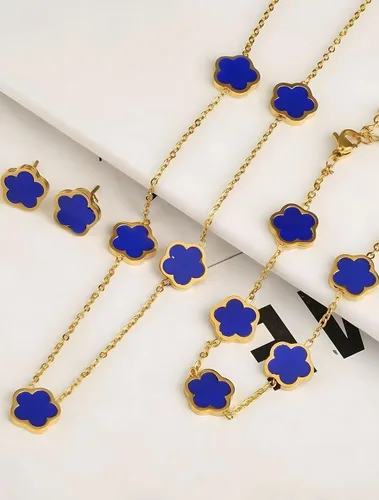 Vista 2 de Lucky Clover 18K Gold Plated Clover Necklace Bracelet Earring for Women Fashion Cute Simple Jewelry Sets Hypoallergenic Women Jewelry Gifterhuan