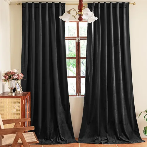 Vista 7 de YOFUN Cortinas de terciopelo negro de 84 pulgadas de largo, con pestaña trasera, paneles de protección de privacidad