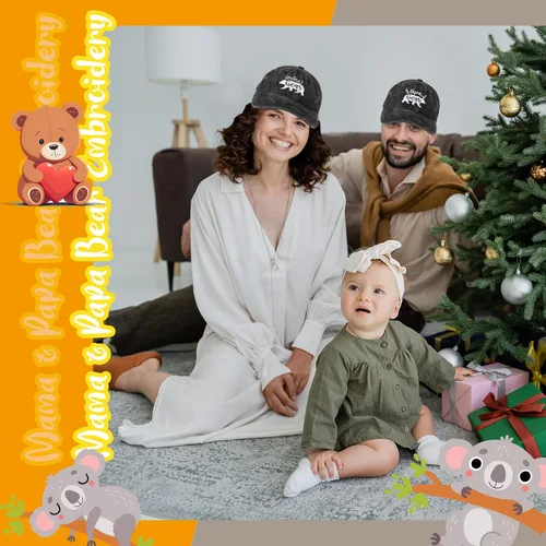Vista 6 de Liitrsh Paquete de 2 sombreros bordados para papá y mamá oso para hombre, sombrero ajustable para papá y mamá, sombrero divertido lavado