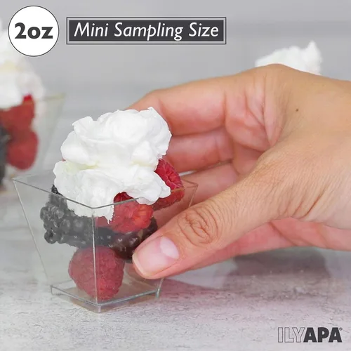 Vista 3 de Mini tazas de postre de plástico, 2 onzas, vasos individuales de chupito para postres de chocolate y más, Transparente