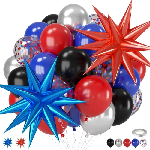 Vista 14 de Globos negros y rojos amarillos azules, globos de confeti de 12 pulgadas negros rojos amarillos azules verdes plateados metálicos con globo
