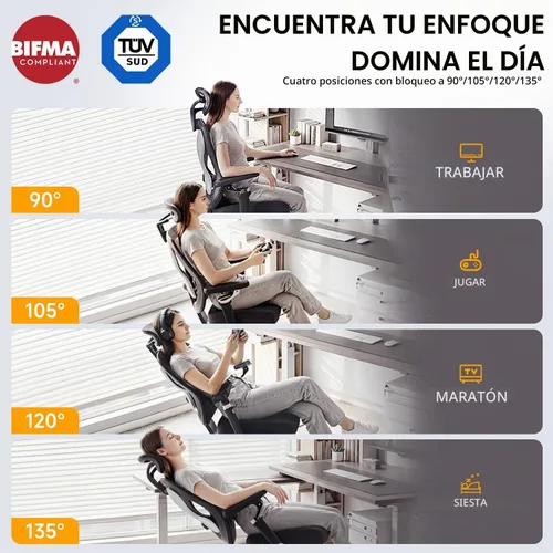 Vista 9 de amseatec Silla de oficina ergonómica de malla,Brazos abatibles 5D,Soporte Beige