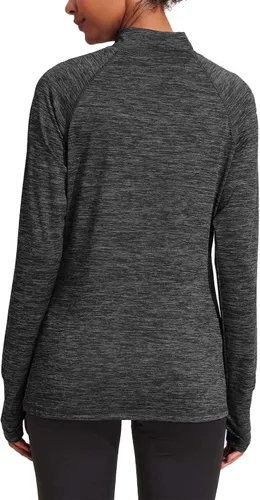 Vista 6 de ELESOL Camiseta de manga larga para mujer, con protección UPF 50+, para yoga, con agujero para pulgar, para entrenamiento, con cremallera de un