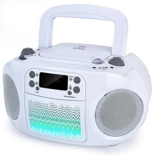 Vista 7 de hPlay GC09 Kids Boombox, reproductor de CD, conectividad Bluetooth para smartphones, AUX, USB, radio y MP3, función de cantar junto, adaptador