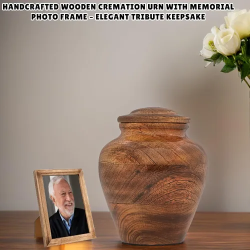 Vista 6 de Urnas de cremación de madera para cenizas humanas con marco de fotos, urna conmemorativa de madera de mango para adultos, hombres y mujeres, urna