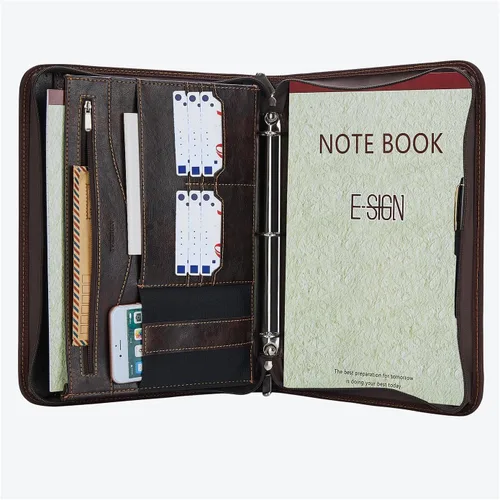Vista 10 de Cuaderno Portafolio de Cuero con Carpeta, Portapapeles de Almacenamiento con Cubierta para Soporte de Bloc Legal Tamaño Carta A4, Bloc de Escritura