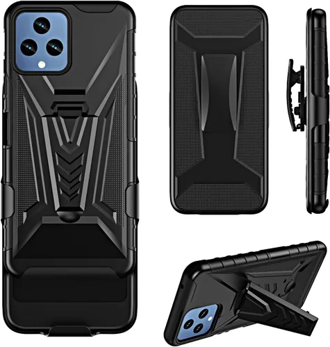 Vista 4 de Funda compatible con TMobile Revvl 6 5G con clip para cinturón de funda híbrida a prueba de golpes con soporte (negro)