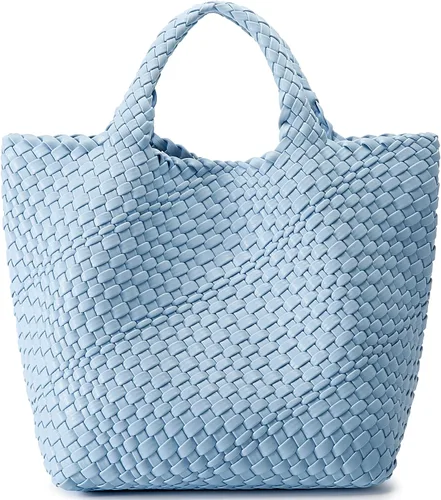 Vista 22 de Bolso tejido para mujer, bolso tote de cuero vegano grande para verano, playa, viaje, bolso de mano y cartera retro hecho a mano, bolso de hombro