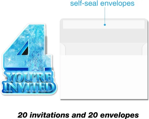 Vista 3 de 20 invitaciones de fiesta de cumpleaños de 4º cumpleaños con sobres de doble cara en forma de copo de nieve de invierno invitaciones para niños de 4