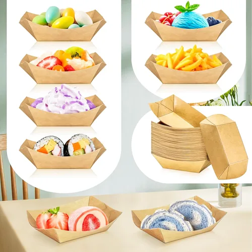 Vista 7 de paquete de 80 unidades de bandejas de papel para barco de comida de 0.5 libras, bandejas desechables de papel pequeñas, recipientes de 0.5 libras