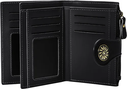 Vista 16 de Tipmile Billeteras pequeñas de cuero para mujer, con 2 ventanas de identificación, con bloqueo RFID, tarjetero con cremallera y bolsillo