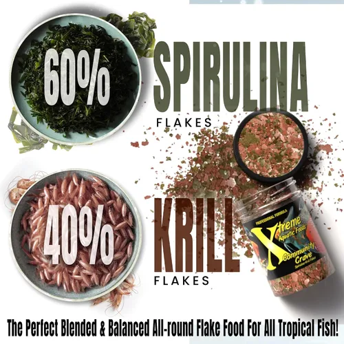 Vista 5 de Xtreme Community Crave Flake - Mezcla de krill y espirulina para colores vibrantes, apoyo inmunológico y salud digestiva, nutrición de peces