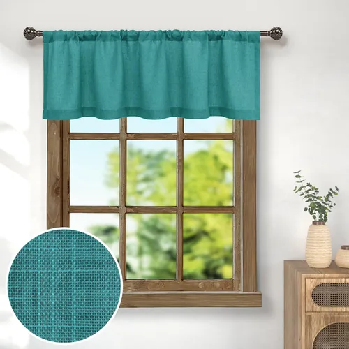 Vista 11 de Pitalk - Cenefa de ventana de lino negro para cocina, bolsillo para barra de 3 pulgadas, semitransparente, estilo bohemio moderno de granja, cenefa