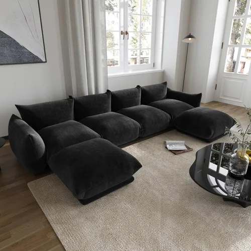 Vista 20 de JACH Mid-Century - Sofá modular moderno de felpilla para sala de estar, sofás minimalistas profundos de 3 asientos con cojín grueso, muebles cómodos