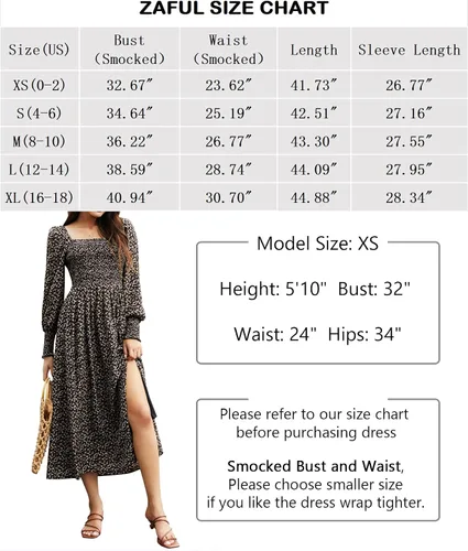 Vista 7 de ZAFUL Women Dress Square Neck Off Shoulder Long Puff Sleeve Smocked High Waist Casual A Line Dress
