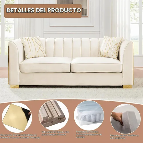 Vista 4 de Sofá Chesterfield de terciopelo moderno de mediados de siglo de 81 pulgadas, sofá victoriano de 3 plazas, muebles de lujo con detalles de acero