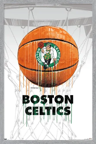 Vista 15 de Trends International NBA Boston Celtics - Póster de pared Drip Ball 20, 14.725 x 22.375 pulgadas, versión enmarcada de madera de granero Versión