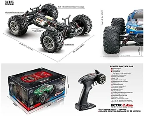 Vista 6 de FMT - Camiones RC de alta velocidad a escala 1:16 de 36 kmh para adultos – 4WD eléctrico todoterreno a prueba de agua, vehículos de control