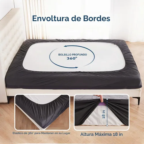 Vista 5 de BDEUS - Protector de colchón impermeable tamaño King con correas, funda de cama silenciosa, bolsillo profundo, ajustable hasta 18 pulgadas