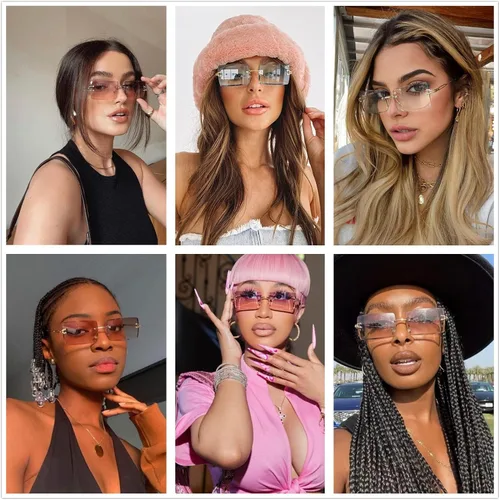 Vista 4 de LASPOR Gafas de sol rectangulares sin montura plateadas para hombres y mujeres de los años 90 y 2000, retro, vintage, cuadradas, sin marco, gafas
