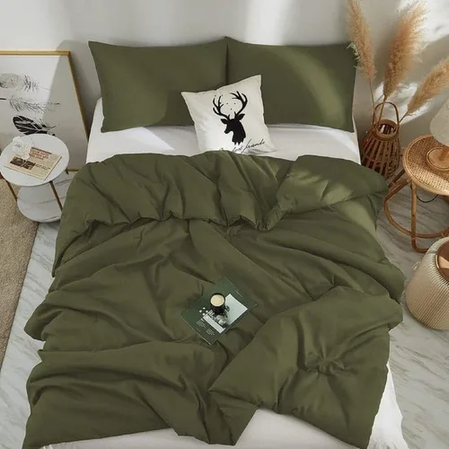 Vista 5 de INDACORIFY Juego de funda de edredón de algodón verde oliva con cierre de cremallera, lujoso y acogedor juego de ropa de cama de algodón suave 100%