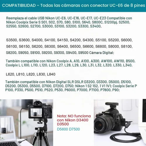 Vista 2 de MaxLLTo® Cable de sincronización de datos USB DC UC-E6 para Nikon Coolpix S4100, S4150, S4200, S5100, S5200, S6000, S6150, S6200, S6300, S6400