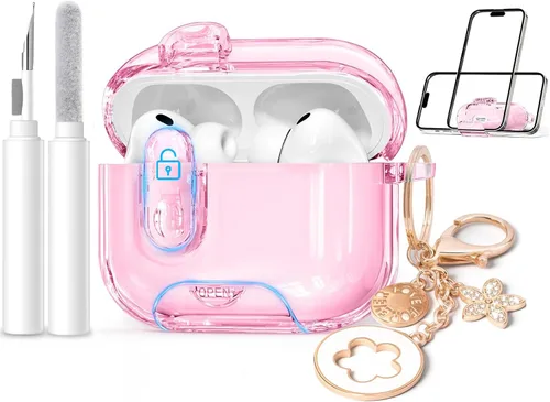 Vista 9 de (con bloqueo) Funda transparente compatible con bonitos Apple Airpods Pro 1/2 fundas para mujeres, TPU Transparency Air Pods Pro de 1ª 2ª
