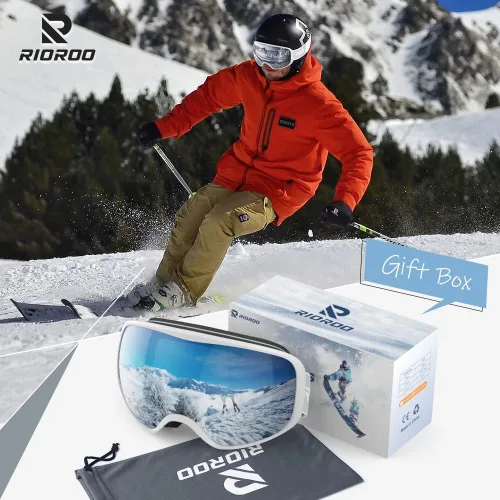 Vista 2 de Gafas de esquí de snowboard para hombres, mujeres, adultos, jóvenes, sobre gafas OTG/100% protección UV, antivaho/visión amplia