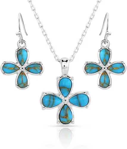 Vista 27 de Montana Silversmiths Conjunto de joyería de estilo occidental con turquesa elaborada a mano: aretes y collar